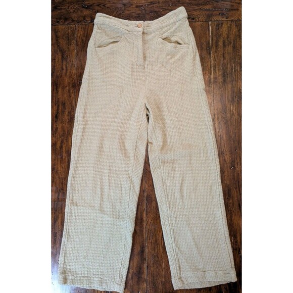 Free People Gauze Pants Size M Green Textured Wide Leg Crop Trousers Boho Beach - Picture 1 of 10